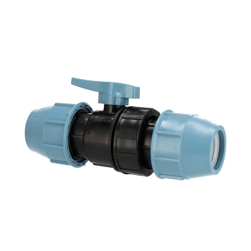 Unidelta PE-Kugelhahn 32 mm beidseitig Klemmring | Absperrventil